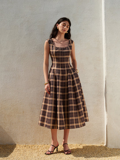 Classic Fit Sleeveless Plaid Summer Dress