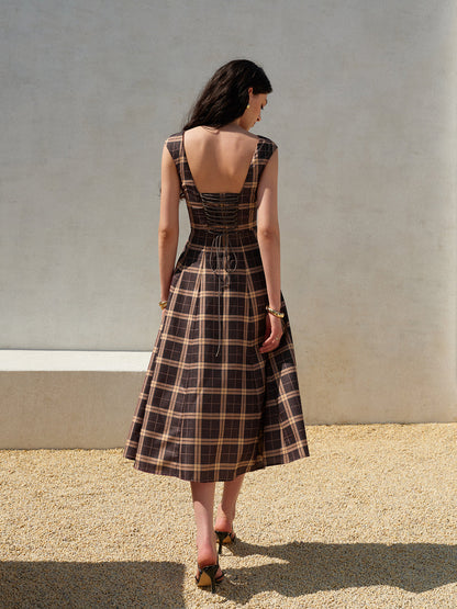 Classic Fit Sleeveless Plaid Summer Dress