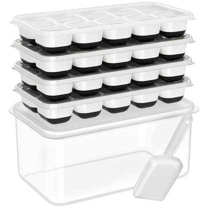 Stackable Silicone Ice Cube Trays with Storage Bin-Black and White-Nora Luxe