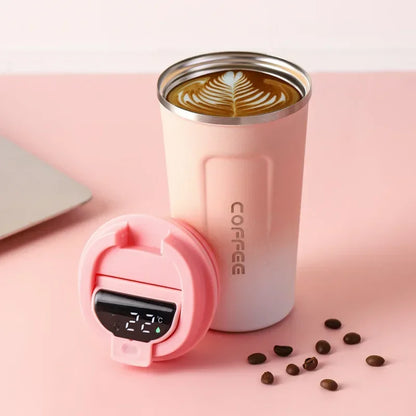 Stainless Steel Thermo Mug with Smart Temperature Display - TempMate-Pink-White-380ML-Nora Luxe
