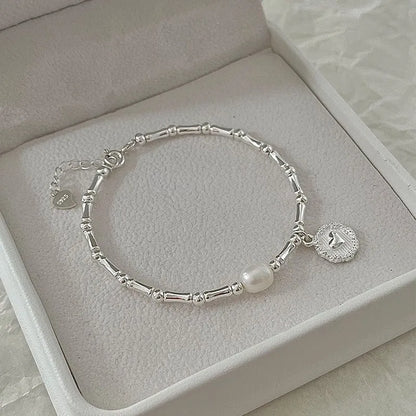 Silver Bamboo Bead Adjustable Bracelet - Pexav