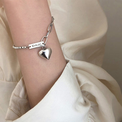 Shiny Silver Love Charm Bangle - Pexav