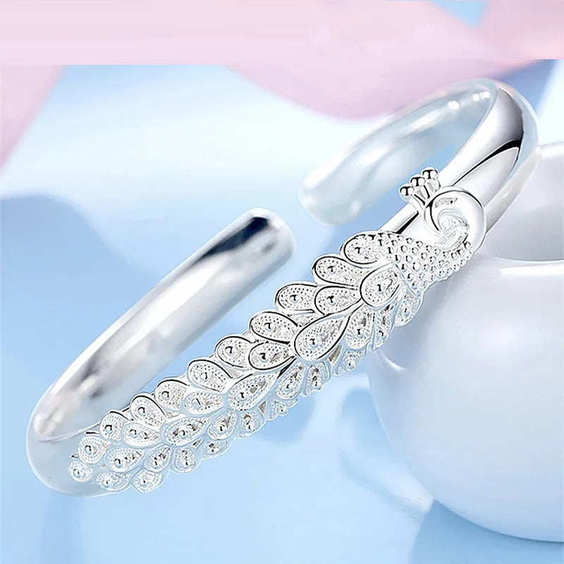 Sterling Silver Peacock Charm Bracelet-Nora Luxe