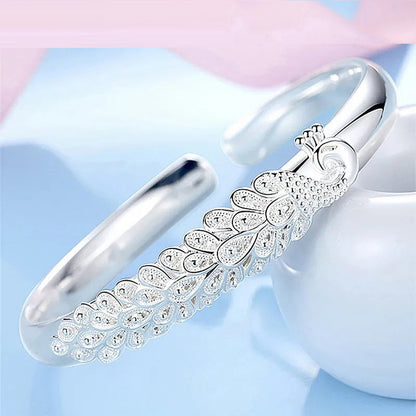 Sterling Silver Peacock Charm Bracelet-Nora Luxe