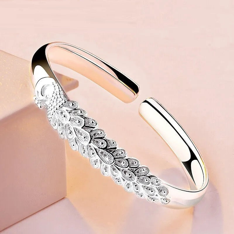 Sterling Silver Peacock Charm Bracelet-Nora Luxe