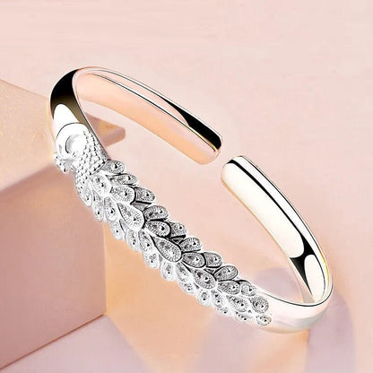 Sterling Silver Peacock Charm Bracelet-Nora Luxe