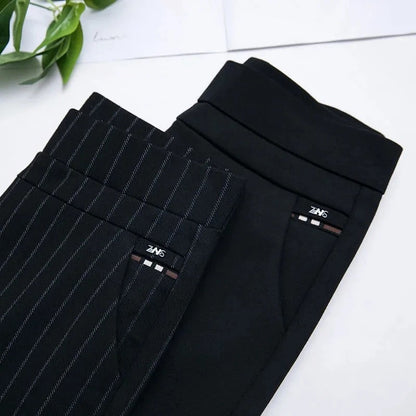 Straight Ladies' Trousers with Elastic High Waist - Sophia-Black-M-Nora Luxe