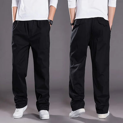 Straight Men's Cargo Pants with Elastic Waist - Odin-Black-M-Nora Luxe