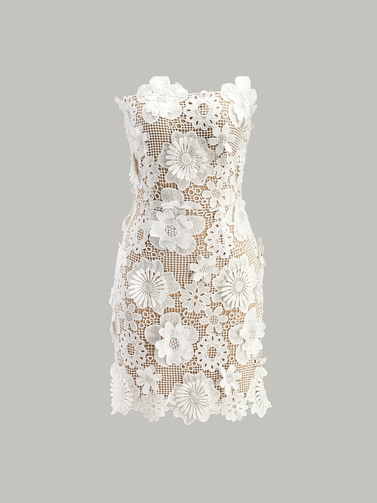 Sleeveless Floral Lace Evening Dress - Pexav