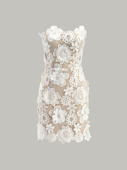 Sleeveless Floral Lace Evening Dress - Pexav