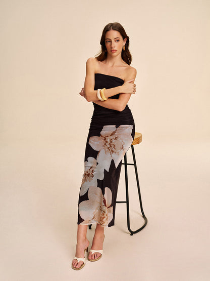 Sleeveless Gathered Floral Lace Dress