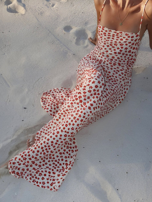 Chic Summer Floral Maxi Sundress with Cross Straps - Pexav