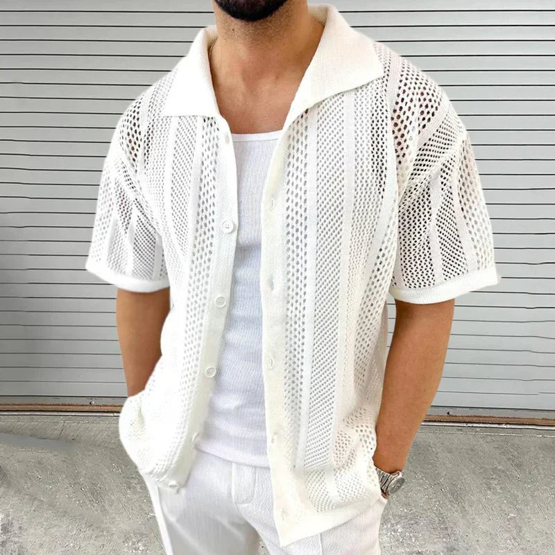 Strick shirt with classic collar – Enzo-White-M-The Livary