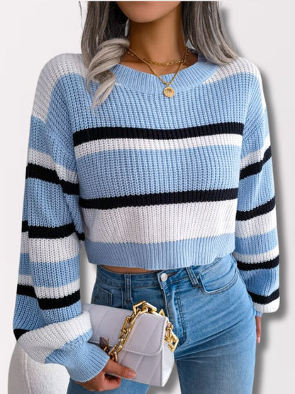 Colorful Short Sleeve Knit Top - Pexav