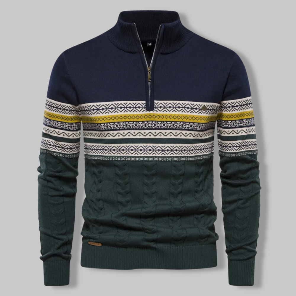 Striped Zip Sweater - SummitZip-Dark Blue-S-Nora Luxe