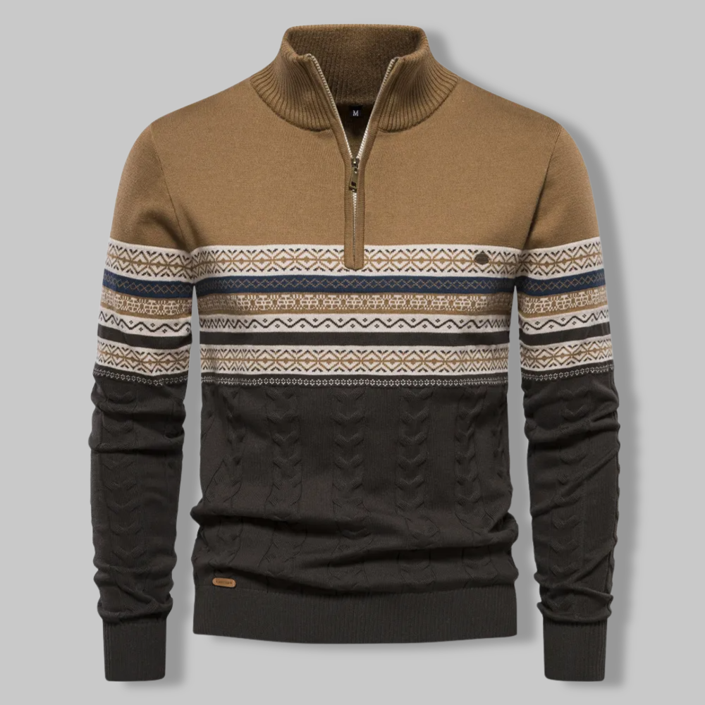 Striped Zip Sweater - SummitZip-Khaki-S-Nora Luxe