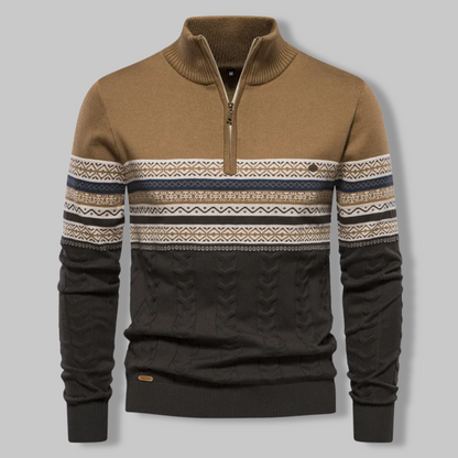 Striped Zip Sweater - SummitZip-Khaki-S-Nora Luxe