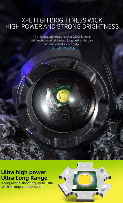 STRONG LED TORCH WITH ZOOM - USB RECHARGEABLE CAMPING TORCH-F15-T-Nora Luxe