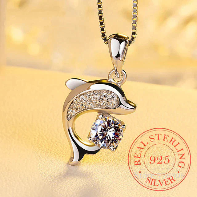 Sparkling Silver Dolphin Pendant Necklace - Pexav