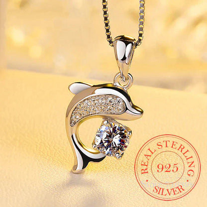 Sparkling Silver Dolphin Pendant Necklace - Pexav