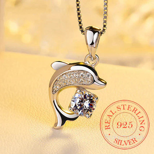 Sparkling Silver Dolphin Pendant Necklace - Pexav