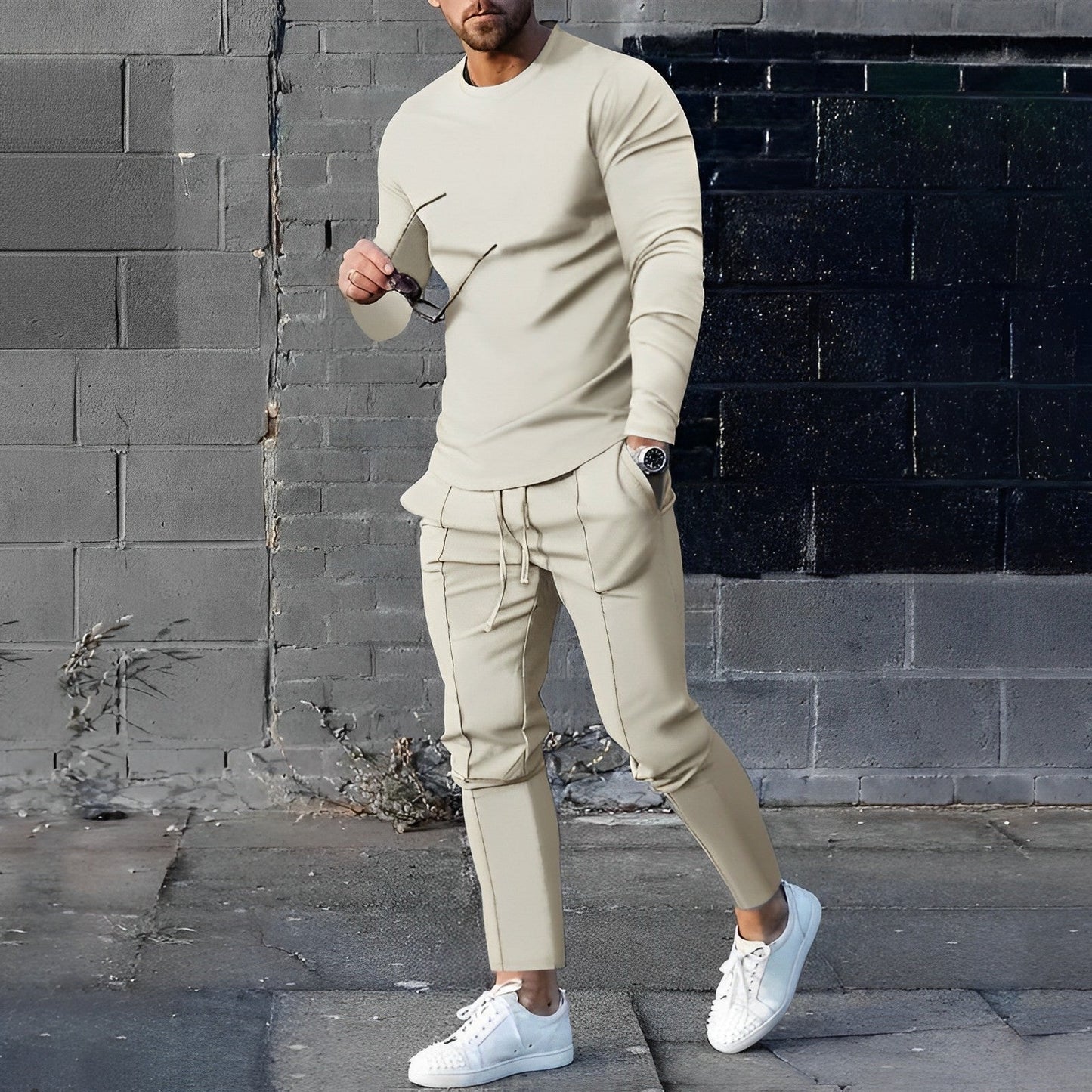 Stylish 2-piece Men's Outfit - UrbanEase-Beige-S-Nora Luxe