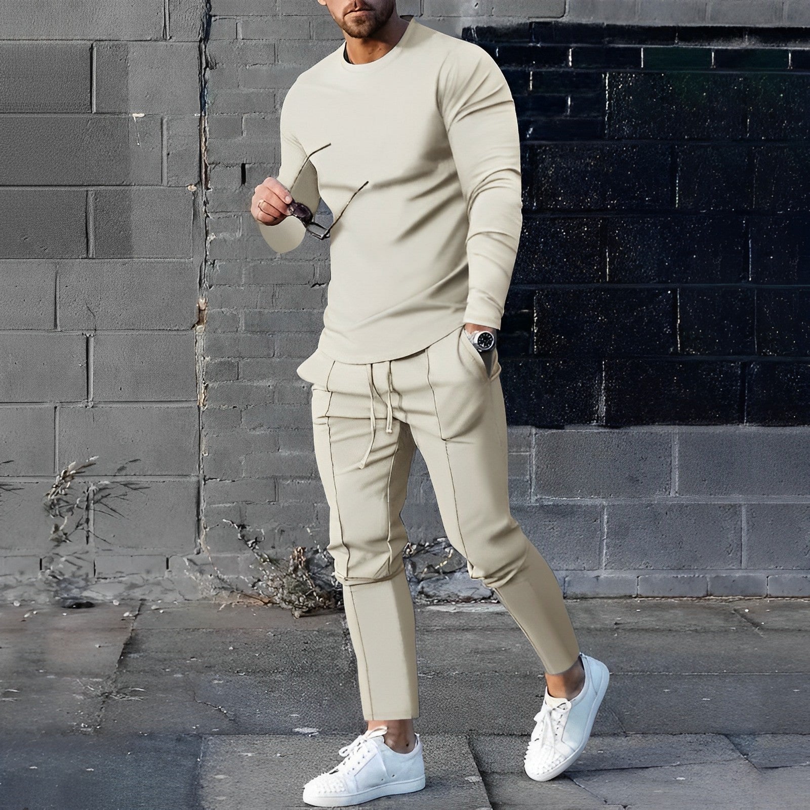 Stylish 2-piece Men's Outfit - UrbanEase-Beige-S-Nora Luxe