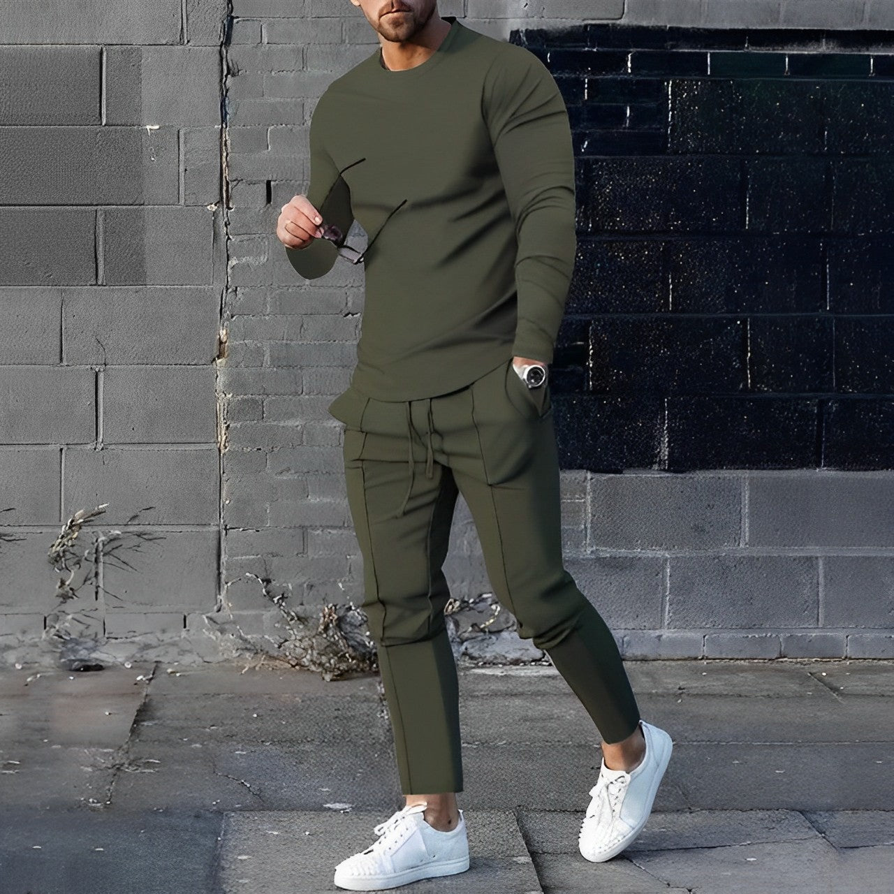 Stylish 2-piece Men's Outfit - UrbanEase-Olive Green-S-Nora Luxe
