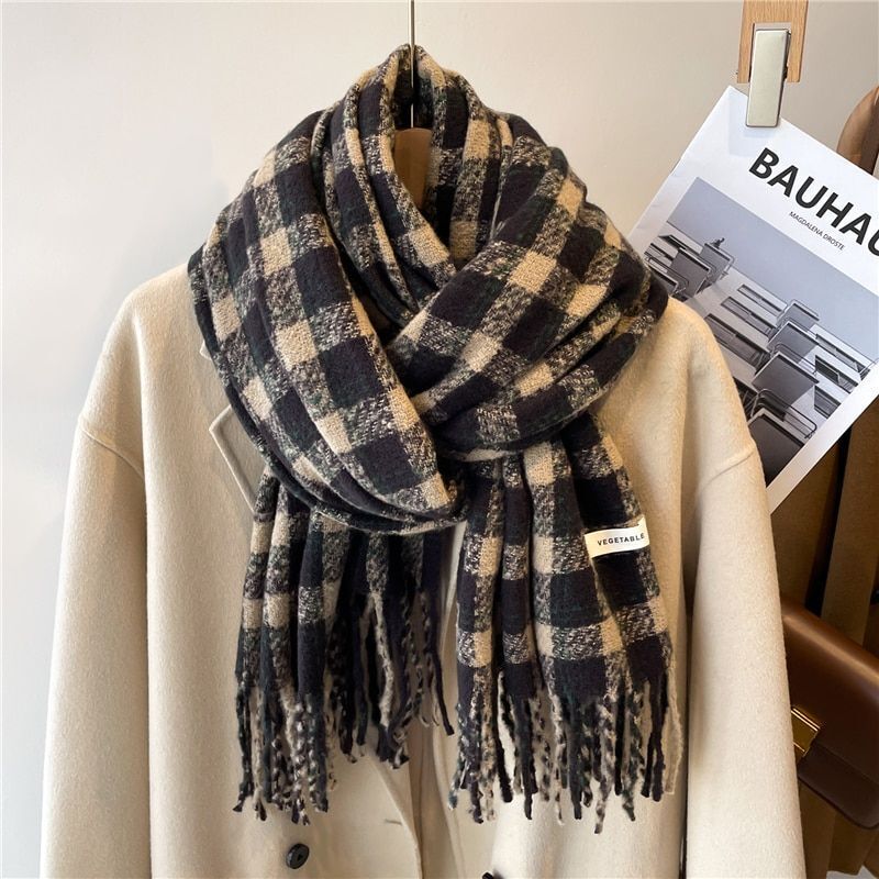 Stylish Checked Women's Scarf - Liora-Black 2-Nora Luxe