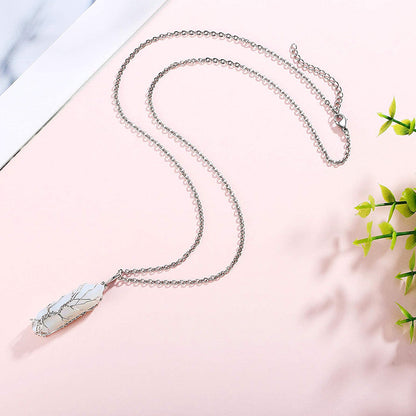 Stylish Crystal with Tree of Life Gemstone Necklace - Elara-Green Aventurine-Nora Luxe