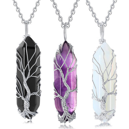 Stylish Crystal with Tree of Life Gemstone Necklace - Elara-Green Aventurine-Nora Luxe