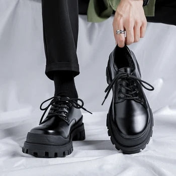 Classic Leather Dress Shoes with Thick Soles - Pexav