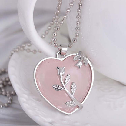 Stylish Heart-Shaped Rose Quartz Necklace - Amara-Rose quartz-Nora Luxe