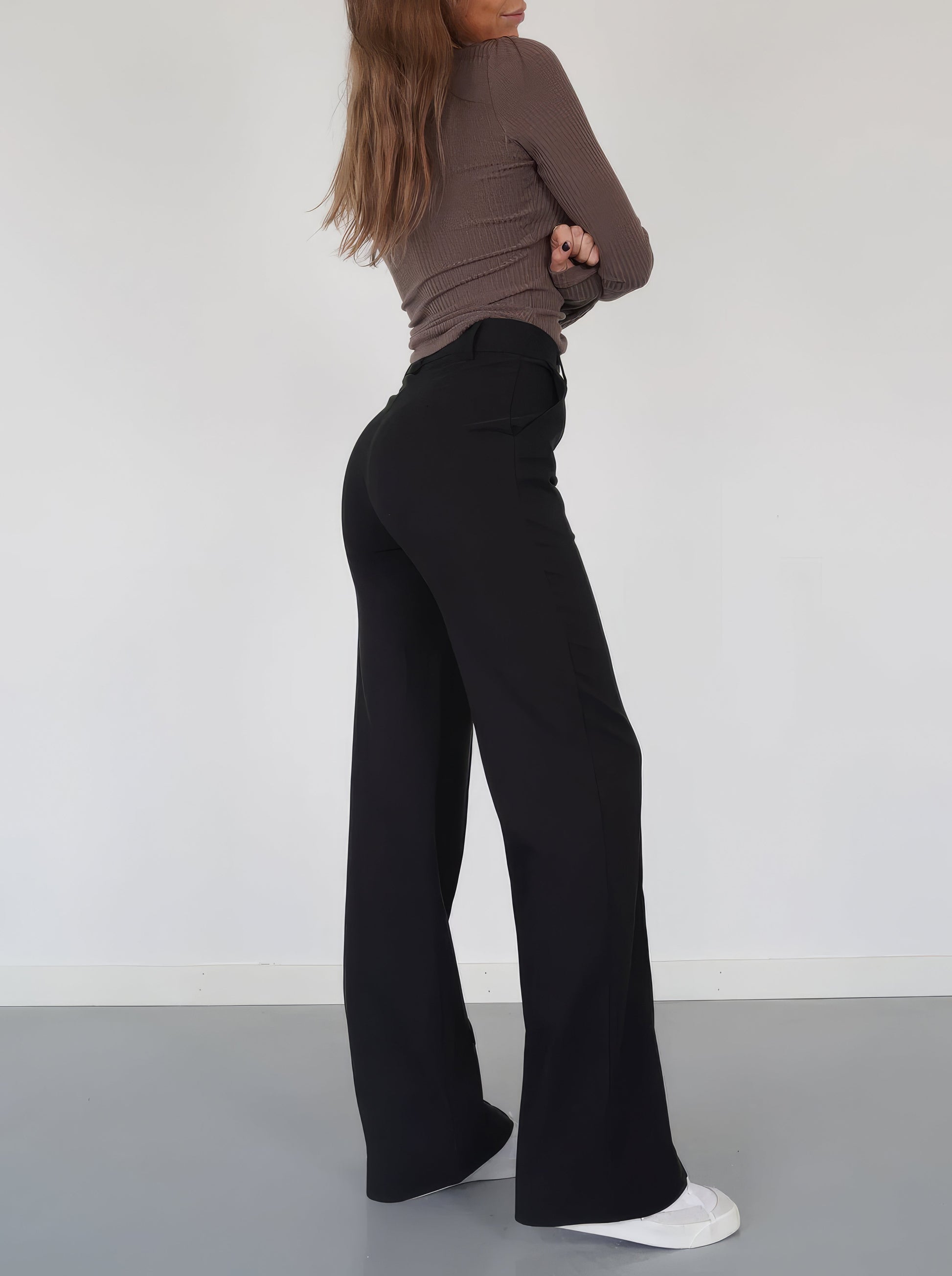 Stylish High-Waisted Trousers - Luna-Black-S-Nora Luxe
