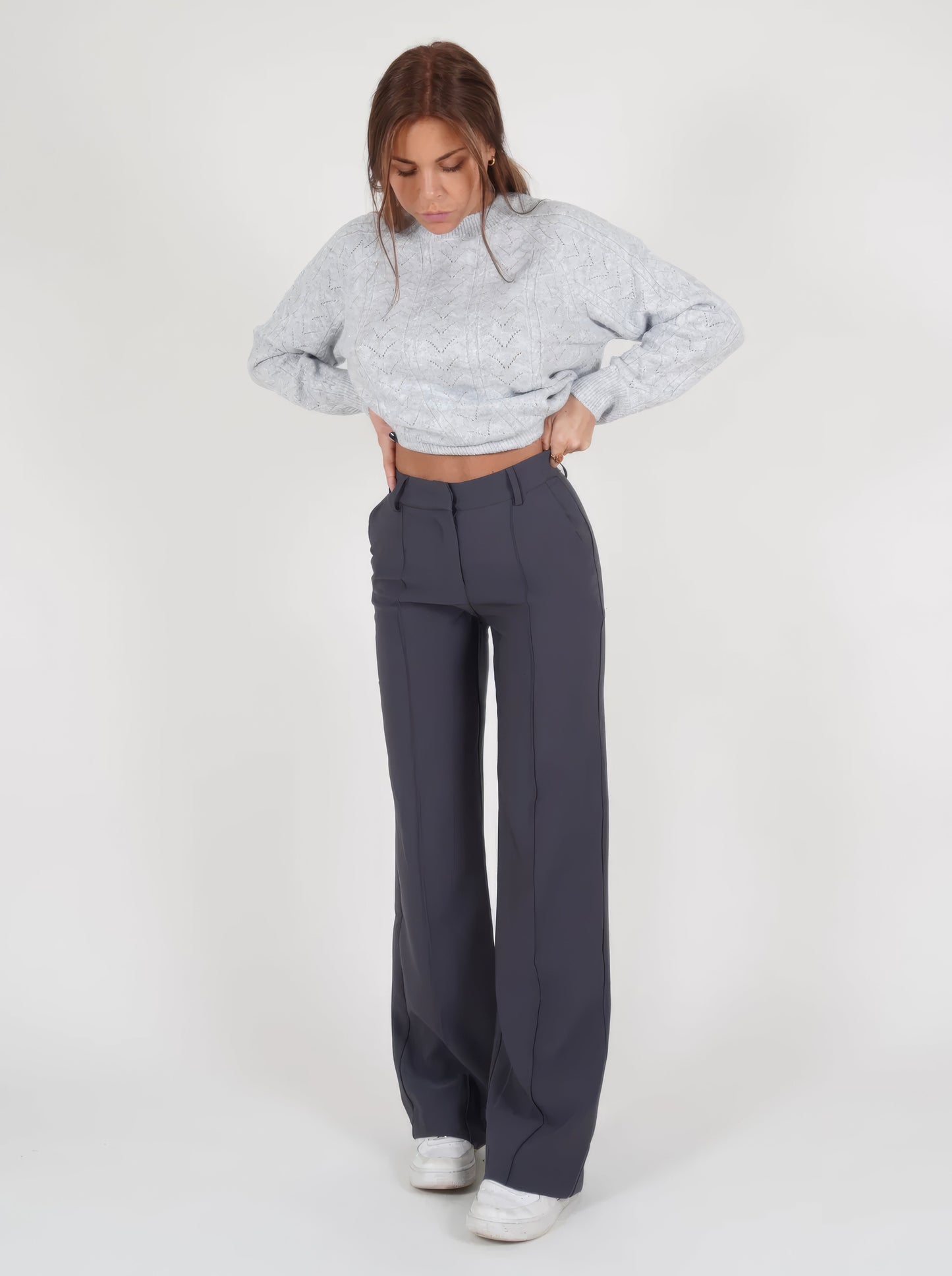 Stylish High-Waisted Trousers - Luna-Gray-S-Nora Luxe