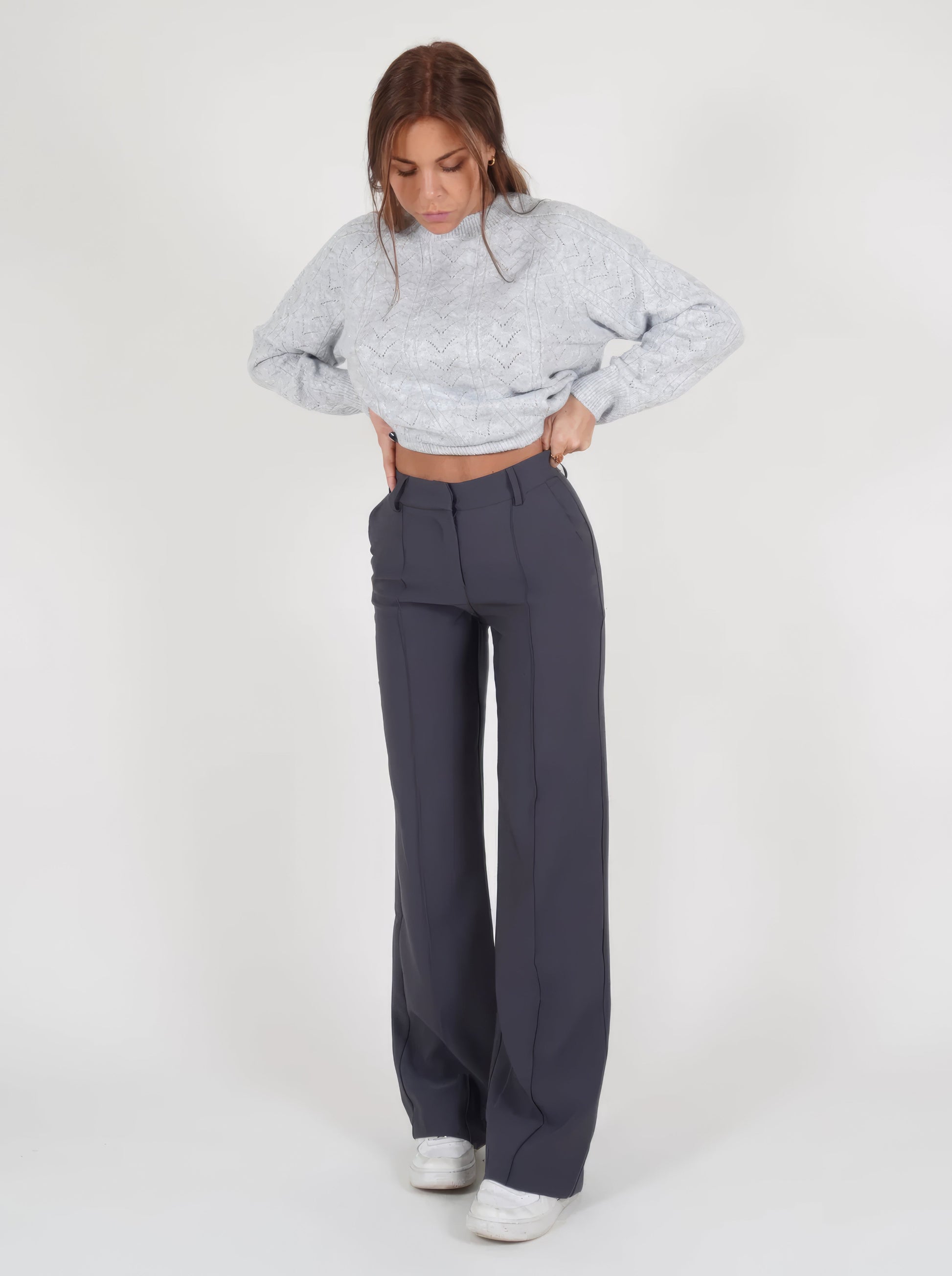 Stylish High-Waisted Trousers - Luna-Gray-S-Nora Luxe