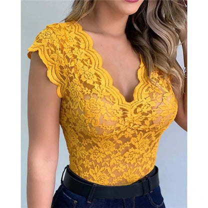 Beautiful Women's Lace Floral Blouse - Pexav