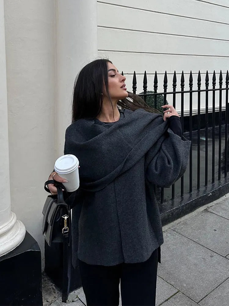 Stylish Ladies Winter Poncho - Ella-Dark blue-S-Nora Luxe