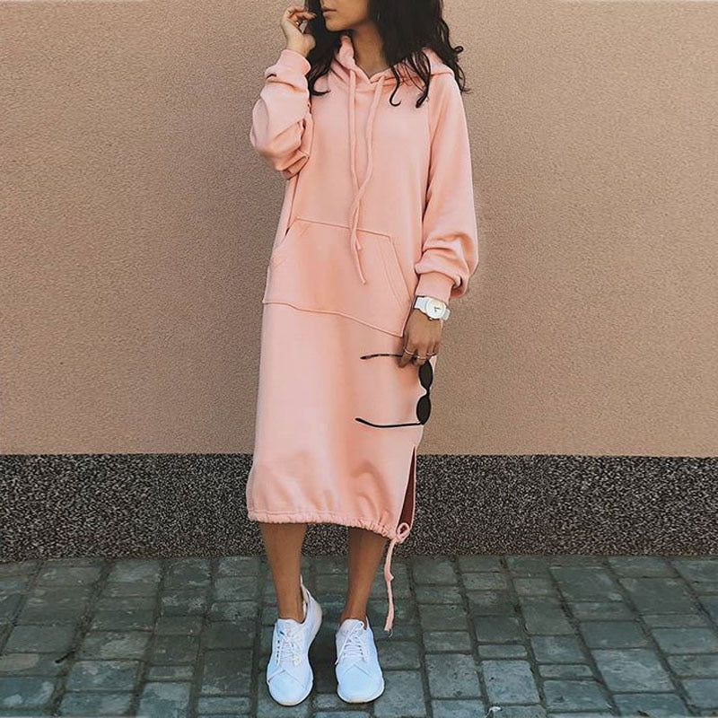 Stylish Long Hoodie Dress - Elina-Black-S-Nora Luxe