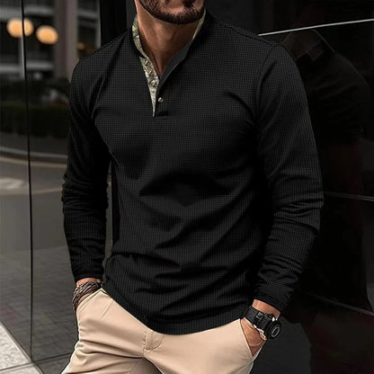Stylish Long Sleeve Men's Polo - Finn-Black-S-Nora Luxe