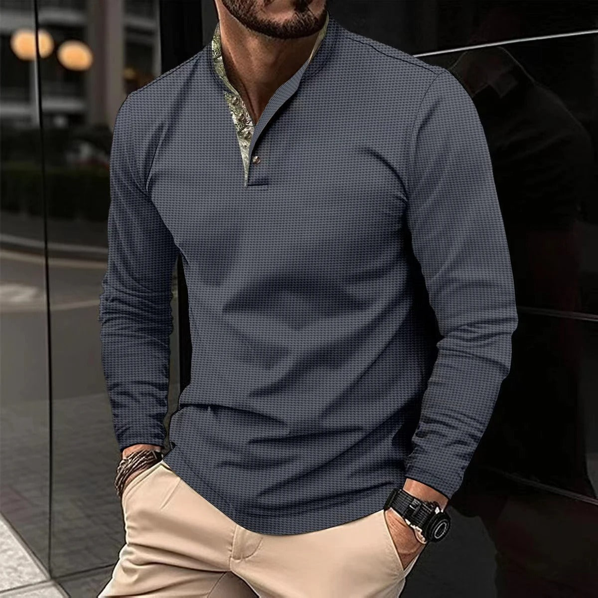 Stylish Long Sleeve Men's Polo - Finn-Gray-S-Nora Luxe