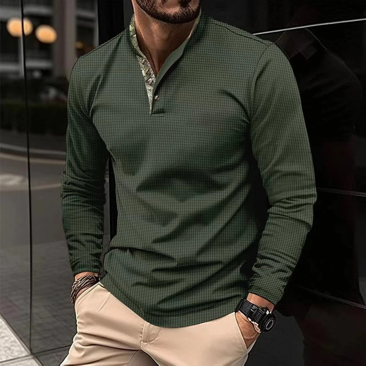Classic Fit Mens Long Sleeve Golf Shirt - Pexav
