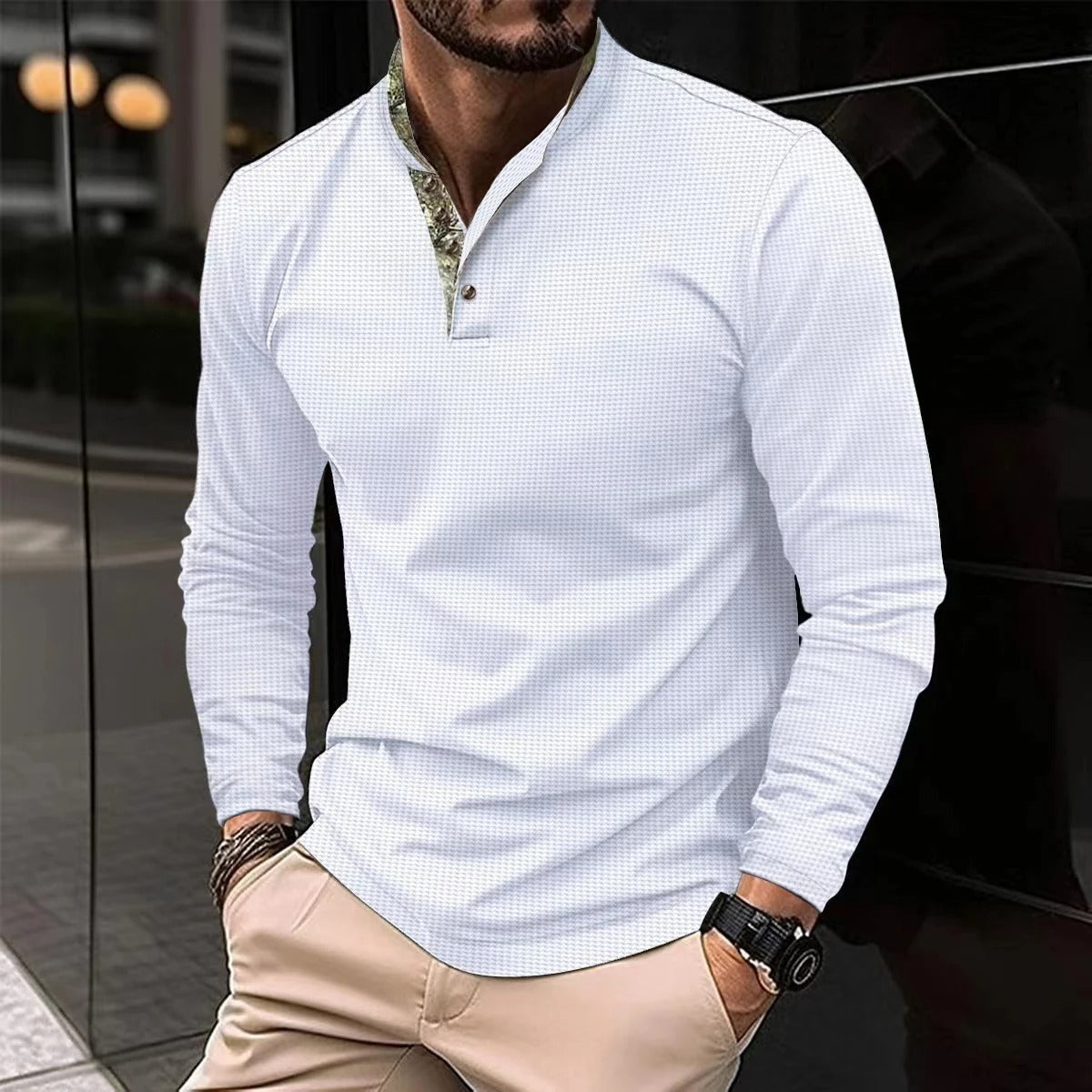 Stylish Long Sleeve Men's Polo - Finn-White-S-Nora Luxe