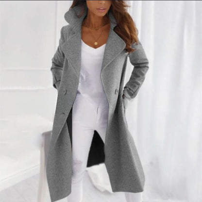 Elegant Women's Winter Trench Coat with Classic Collar - Pexav