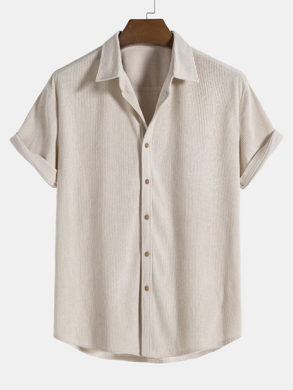 Stylish men's summer set with shirt and cord shorts - SummerCore-Beige-S-The Livary