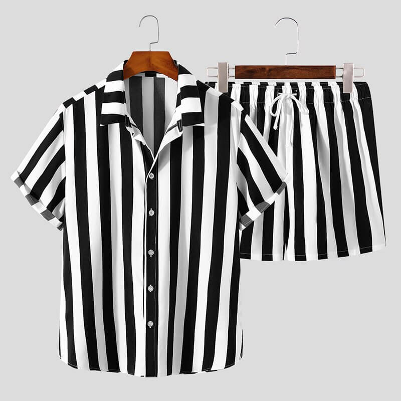 Stylish men's summer set with striped pattern - StripesFresh-Black-S-The Livary