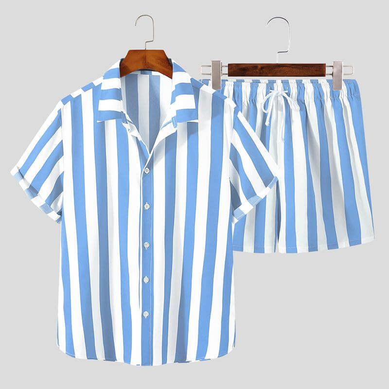 Stylish men's summer set with striped pattern - StripesFresh-Blue-S-The Livary