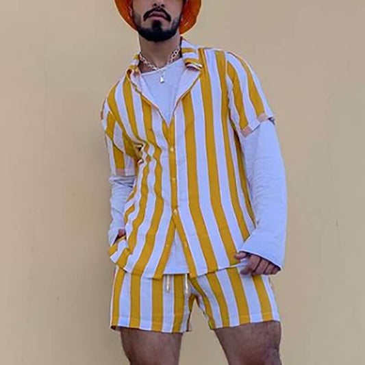 Classic Mens Summer Striped Shirt Set - Pexav