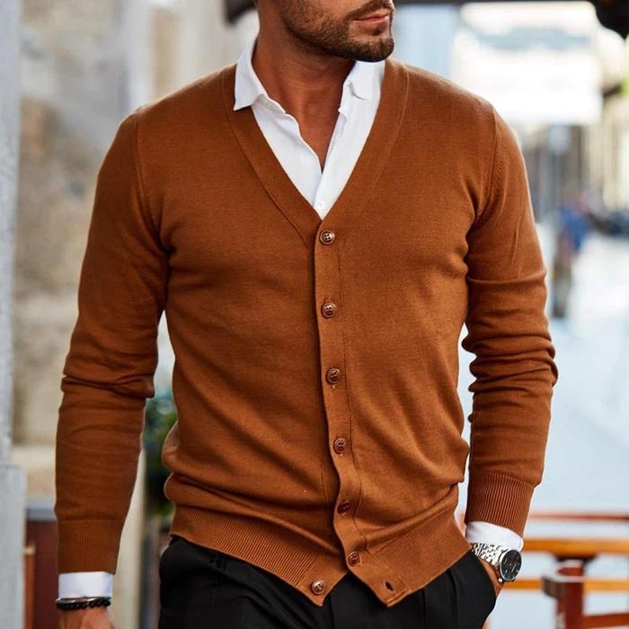 Stylish Men's Waistcoat with V-neck and Button Closure - Lucas-Dark Brown-S-Nora Luxe