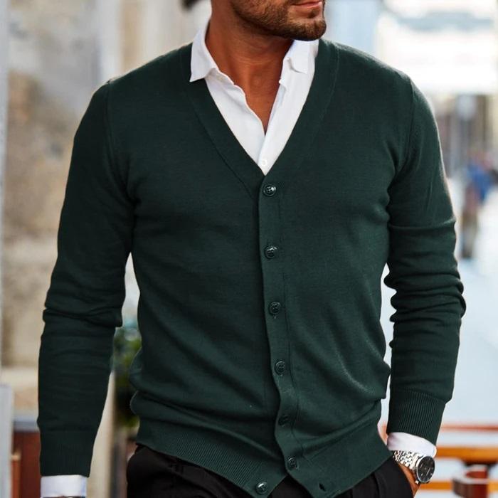 Stylish Men's Waistcoat with V-neck and Button Closure - Lucas-Dark Green-S-Nora Luxe
